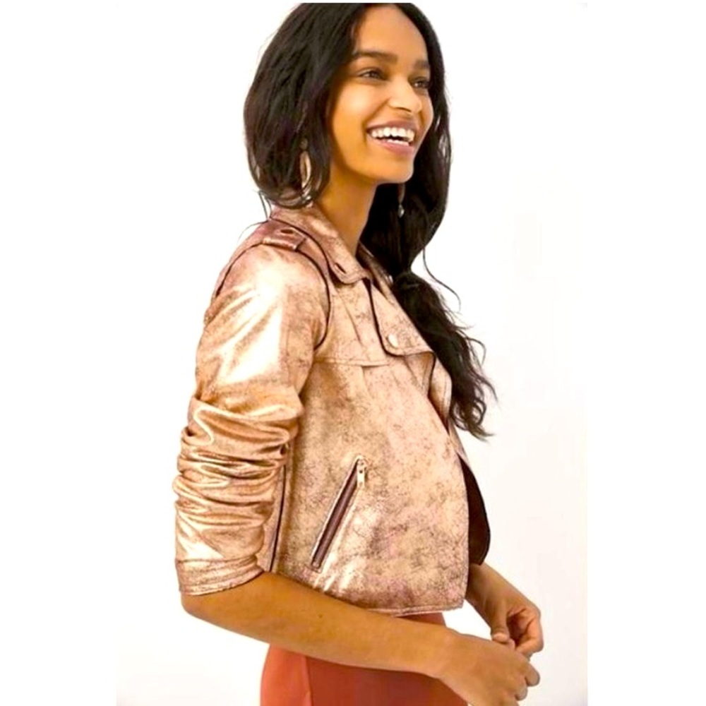 Anthropologie Woman’s Rose Gold Moto Jacket Open Front Size Small - Picture 2 of 12